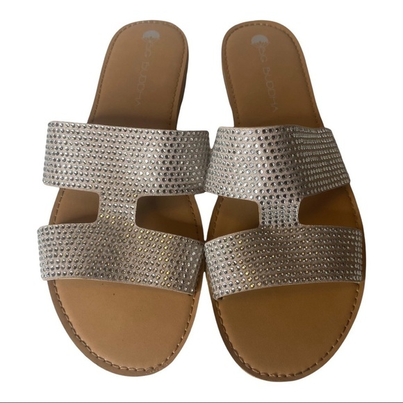 Big Buddha Silver Rhinestone Sandals. Size 9 - Picture 2 of 9